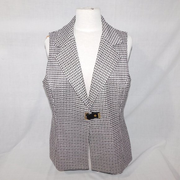 LISETTE L Montreal Womens L White Black pattern Fashion Blazer Vest - Picture 1 of 11
